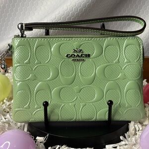 Coach Embossed Wristlet w/ Rainbow Charm